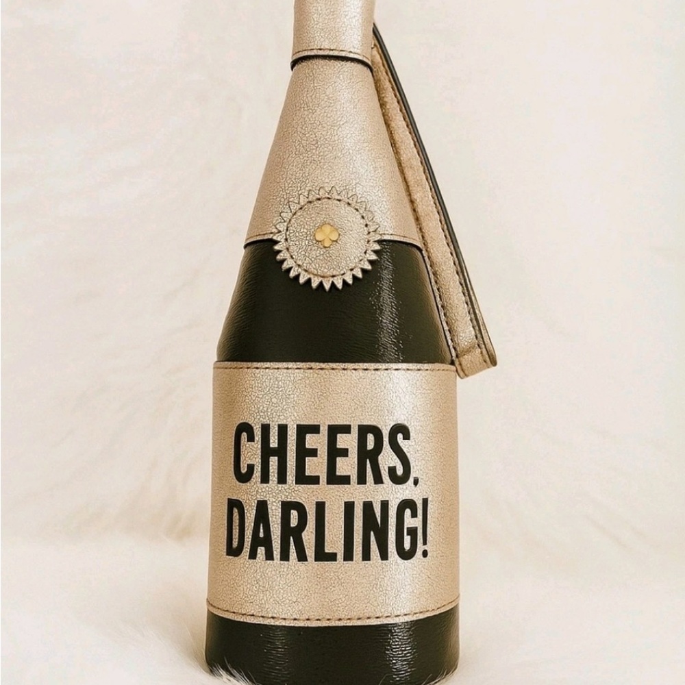 Kate Spade Cheers Darling! Rose Gold and Black Champange Wristlet